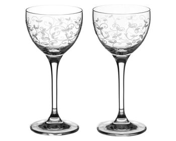 Verres Cristal Diamante 150 Ml | Verres à liqueur à long pied Mini coupe cocktail - Collection « floral » gravés à la main - Lot de 2