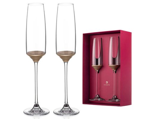 Diamante Crystal Champagne Flutes Or Prosecco Glasses - ‘rose Gold’ - Set Of 2 – Painted With Real Gold