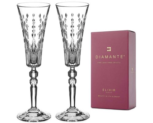 Diamante Crystal Champagne Prosecco Flutes - 'marbella' - Premium Lead Free Crystal - Set Of 2