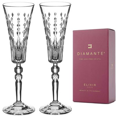 Diamante Crystal Champagne Prosecco Flutes - 'marbella' - Premium Lead Free Crystal - Set Of 2