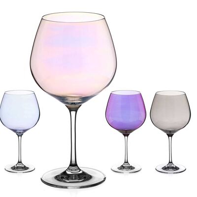 Diamante Crystal Coloured Gin Copa Glass Set - Set Of 4 Mixed Lustre Coloured Gin Glasses - Premium Lead Free Crystal