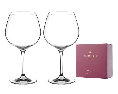 Diamante Crystal Gin Copa Glass Pair - ‘auris’ Collection Undecorated Crystal Balloon Glasses - Set Of 2