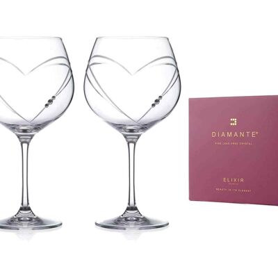 Diamante Crystal Gin Copa Glass Pair – ‘hearts’ Collection Crystal Balloon Glasses Set Of 2