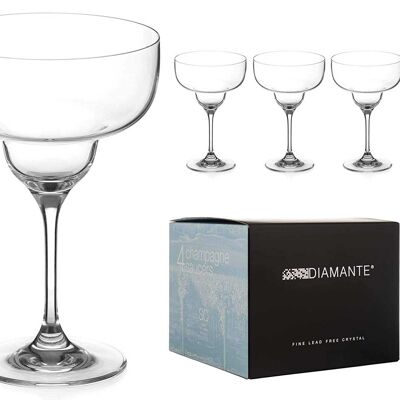 Diamante Crystal Margarita Glasses Set Of 4 - ‘auris’ Collection Undecorated Crystal – Gift Box Of 4 Premium Margarita Glasses