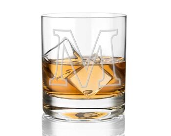 Gobelet en verre à whisky en cristal diamanté avec monogramme initial - choix de lettre pour cadeau personnalisé (lettrage "m")