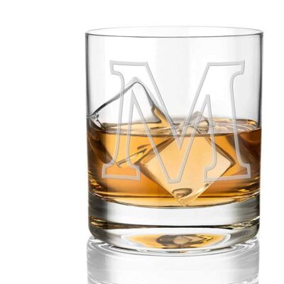Diamante Crystal Whisky Glass Tumbler With Monogram Initial - Choice Of Letter For Personalised Gift ("m" Lettering)