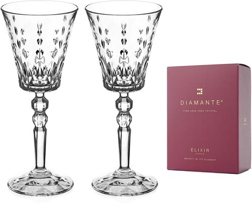 Diamante Crystal White Wine Glasses - 'marbella' - Premium Lead Free Crystal - Set Of 2