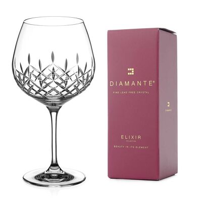 Diamante Gin Copa Glass With ‘hampton’ Collection Hand Cut Design - Single Glass In Giftbox