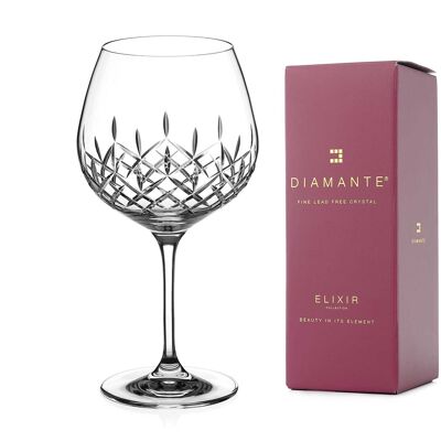 Diamante Gin Copa Glass With ‘hampton’ Collection Hand Cut Design - Single Glass In Giftbox