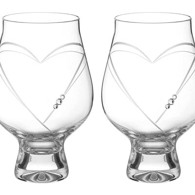 Diamante Gin Goblets - 'hearts' Crystal Gin And Tonic Glass - Set Of 2