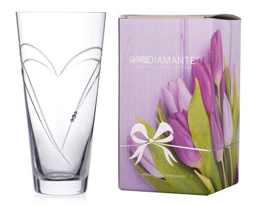 Diamante Heart In Heart Hand Cut Crystal Vase With Swarovski Crystals 25 Cm - Perfect Gift