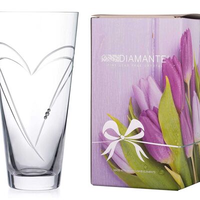 Diamante Heart In Heart Hand Cut Crystal Vase With Swarovski Crystals 25 Cm - Perfect Gift