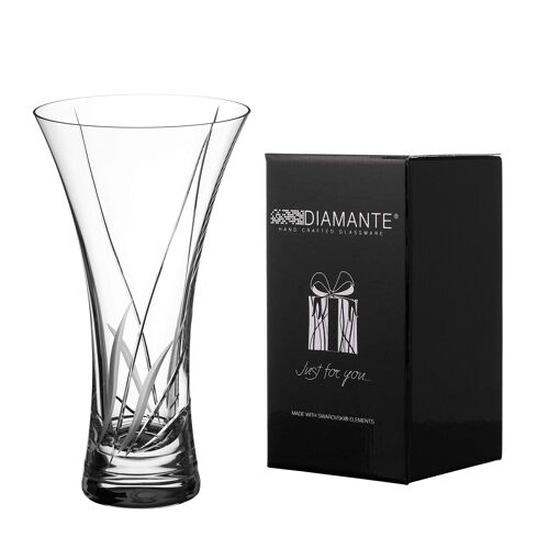 Diamante Hollow Sided Vase ‘meadow’ Crystal Trumpet Vase - Lead Free Crystal Glass (21.5 Cm)