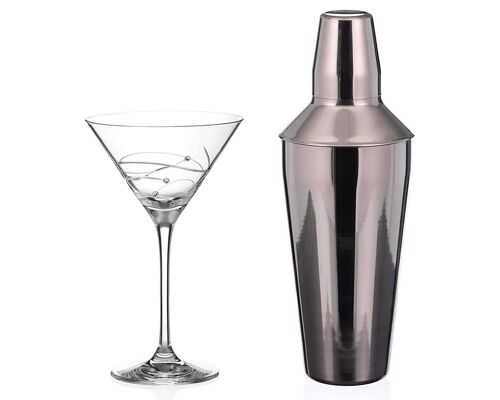 Diamante Martini Shaker And Glass Set 'spiral' - Martini Set With One Metal Shaker And 1 'spiral' Crystal Martini Glass