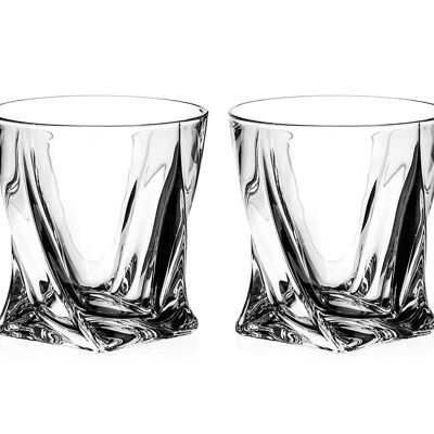 Diamante Quadro Whisky Tumblers Short Drink Glasses Made From Premium Lead Free Crystal - Set Of 2