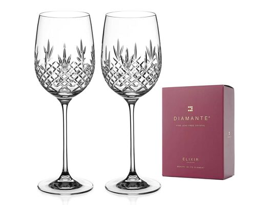 Diamante Red Wine Glasses Pair - ‘buckingham’ Traditional Hand Cut Crystal Wine Glasses - Set Of 2