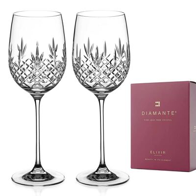 Diamante Red Wine Glasses Pair - ‘buckingham’ Traditional Hand Cut Crystal Wine Glasses - Set Of 2