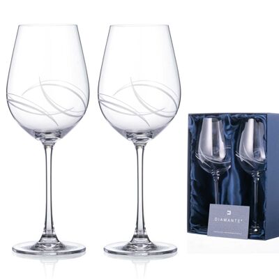 Diamante Red Wine Glasses Pair With 'arctic' Hand Cut Design