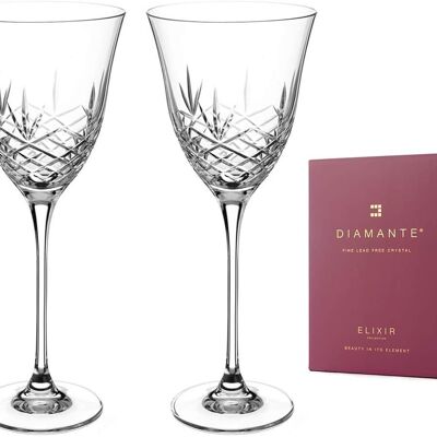 Diamante Red Wine Glasses Pair With ‘blenheim’ Collection Hand Cut Design - Set Of 2