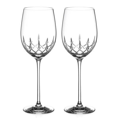 Diamante Red Wine Glasses Pair With ‘classic’ Collection Hand Cut Design - Set Of 2 Crystal Wine Glasses