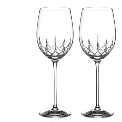 Diamante Red Wine Glasses Pair With ‘classic’ Collection Hand Cut Design - Set Of 2 Crystal Wine Glasses
