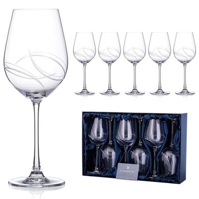 Diamante Red Wine Glasses Set Of 6 With 'arctic' Hand Cut Design - Set Of 6