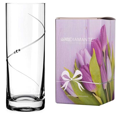 Diamante Silhouette Cylinder Hand Cut Crystal Vase With Swarovski Crystals 25 Cm