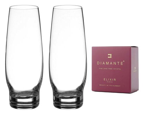 Diamante Stemless Champagne Flutes Prosecco Glasses Pair - Crystal Stemless Flutes - Set Of 2