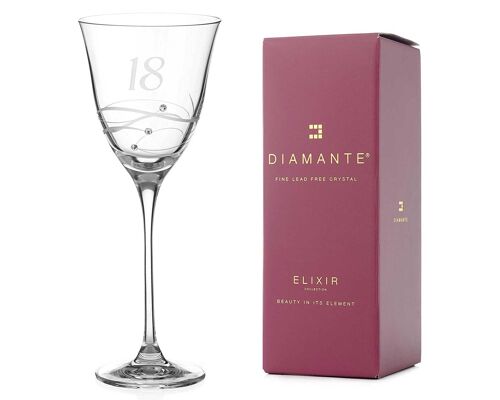 Diamante Swarovski 18th Birthday Wine Glass – Single Crystal Wine Glass With A Hand Etched “18” - Embellished With Swarovski Crystals