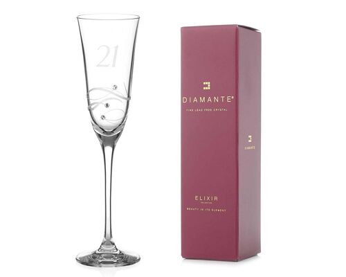 Diamante Swarovski 21st Birthday Champagne Glass – Single Crystal Champagne Flute With A Hand Etched “21” - Embellished With Swarovski...