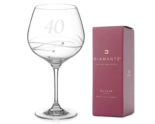 Diamante Swarovski 40th Birthday Or Anniversary Gin Copa – Single Crystal Gin Glass With A Hand Etched “40” - Embellished With Swarovski...