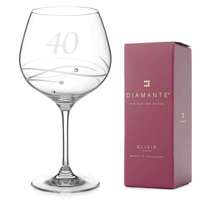 Diamante Swarovski 40th Birthday Or Anniversary Gin Copa – Single Crystal Gin Glass With A Hand Etched “40” - Embellished With Swarovski...