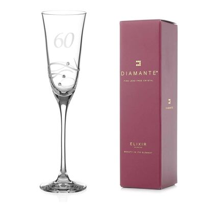 Diamante Swarovski 60th Birthday Champagne Glass – Single Crystal Champagne Flute With A Hand Etched “60” - Embellished With Swarovski...