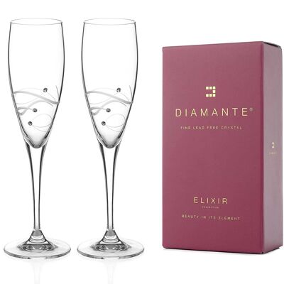 Diamante Swarovski Champagne Flutes Prosecco Glasses Pair 'chelsea Spiral' - Set Of 2