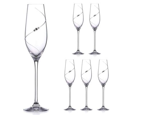 Diamante Swarovski Champagne Flutes Prosecco Glasses With ‘silhouette’ Hand Cut Design Embellished With Swarovski Crystals - Set Of 6