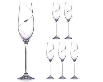 Verres à Prosecco Flûtes à Champagne Diamante Swarovski avec 'silhouette' Design Coupé à la Main Orné de Cristaux Swarovski - Lot de 6
