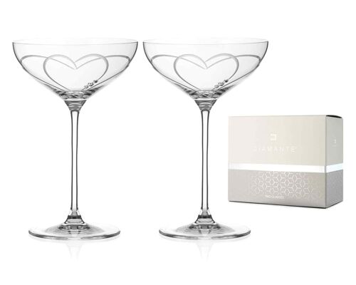 Diamante Swarovski Crystal Champagne Cocktail Saucers/coupes Pair - ‘toast Heart’ - Embellished With Swarovski Crystals – Set Of 2