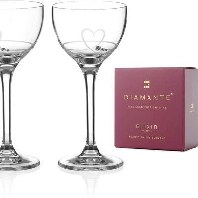 Diamante Swarovski Crystal Embellished 150 Ml Glasses | Long Stem Shot Glasses Mini Cocktail Coupe - ‘petit Heart’ Collection