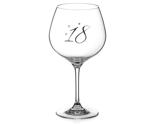 Diamante Swarovski Crystals 18th Birthday Gin Copa Glass Platinum – Single Crystal Gin Balloon Glass With A Platinum Embossed “18”