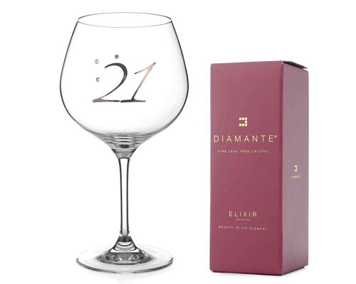 Diamante Swarovski Crystals 21st Birthday Gin Copa Glass Platinum – Single Crystal Gin Balloon Glass With A Platinum Embossed “21”