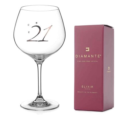 Diamante Swarovski Crystals 21st Birthday Gin Copa Glass Platinum – Single Crystal Gin Balloon Glass With A Platinum Embossed “21”