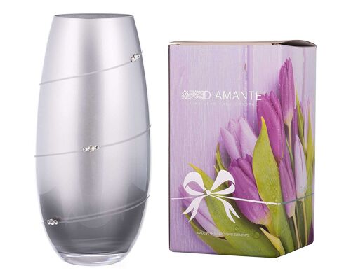 Diamante Swarovski Metallic Silver Silhouette Barrel Bullet Vase With Swarovski Crystals - 25 Cm