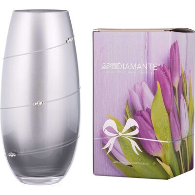 Diamante Swarovski Metallic Silver Silhouette Barrel Bullet Vase With Swarovski Crystals - 25 Cm