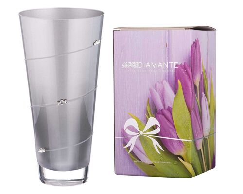 Diamante Swarovski Metallic Silver Silhouette Conical Tapered Vase With Swarovski Crystals - 25 Cm