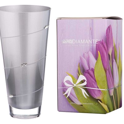 Diamante Swarovski Metallic Silver Silhouette Conical Tapered Vase With Swarovski Crystals - 25 Cm