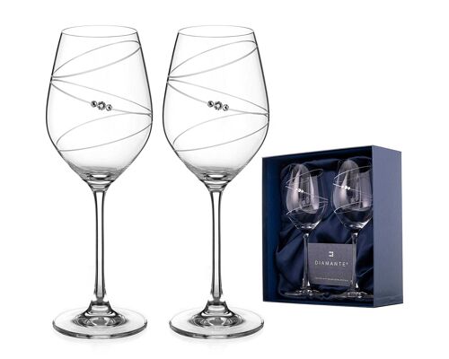 Diamante Swarovski White Wine Glasses Pair - 'ring' Design Embellished With Swarovski Crystals - Set Of 2