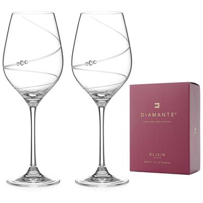 Diamante Swarovski Wine Glasses Pair - ‘toast Swirl’- Embellished With Swarovski Crystals – Set Of 2