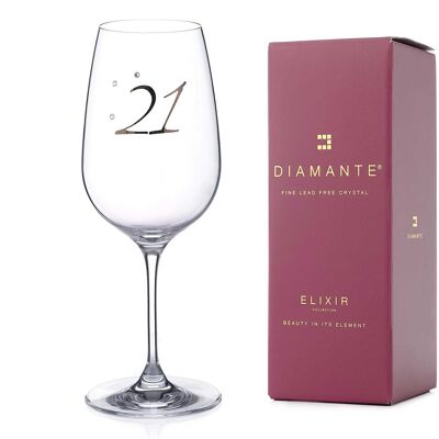 Diamante Swarovski"21st Birthday" Wine Glass – Single Crystal Wine Glass With Platinum 21 Embossed And Swarovski Crystals – Gift Boxed
