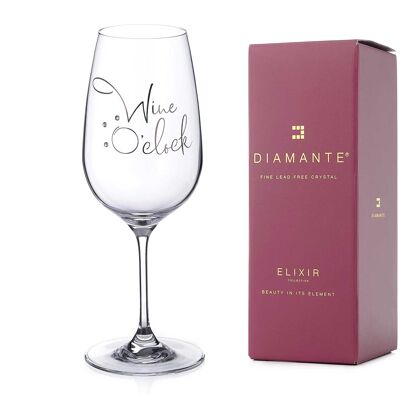 Diamante Swarovski"wine O’clock" Glass – Single Crystal Wine Glass With Fun Novelty Slogan Embellished With Swarovski Crystals