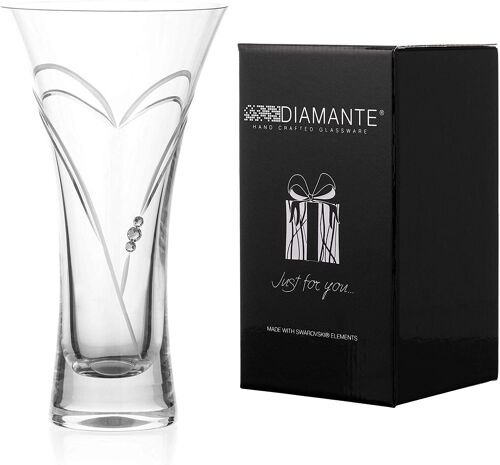 Diamante Trumpet Vase 'hearts' - Small Hand Cut Crystal Vase With Swarovski Crystals - 18 Cm